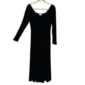 Coldwater Creek Velour Maxi Dress Small Forest Green Long Sleeve Sweetheart Y2K